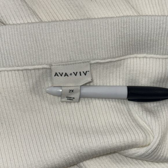 Ava & Viv Women’s Plus 2X White Ribbed Sweater Knit Pullover Long Sleeve - Picture 3 of 6